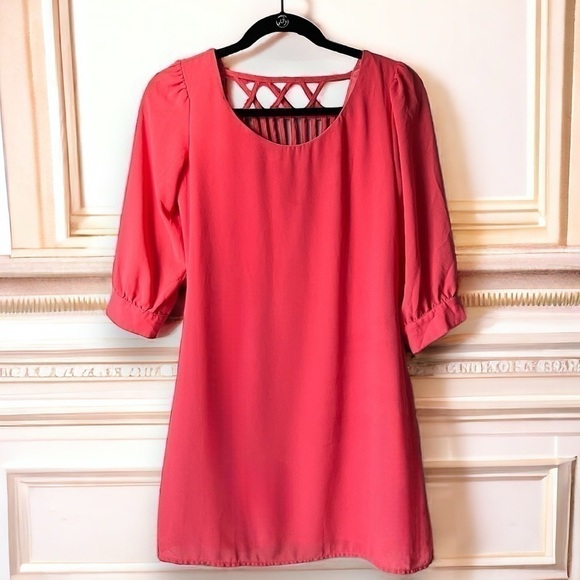 Coral Pink Flow Slip Dress With Cross Back Detail - Picture 1 of 5